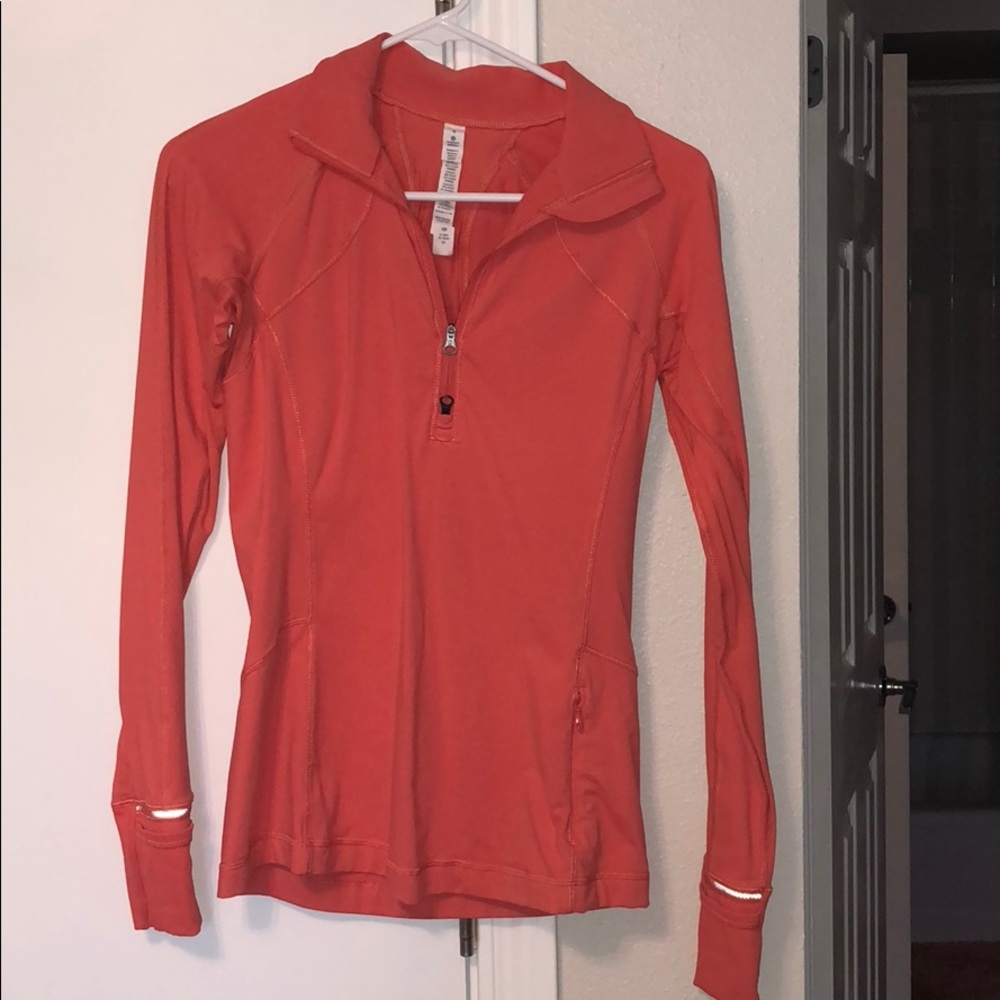 Coral Lululemon half zip size 4